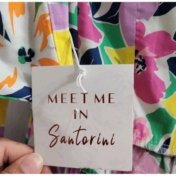 Meet Me In Santorini Sz M Floral Flutter Sleeve Tie Back Cut Out Maxi Dress - Picture 4 of 12